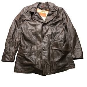 Vintage William Barry Removable Liner Leather Jacket Coat Mens Medium Zip Brown